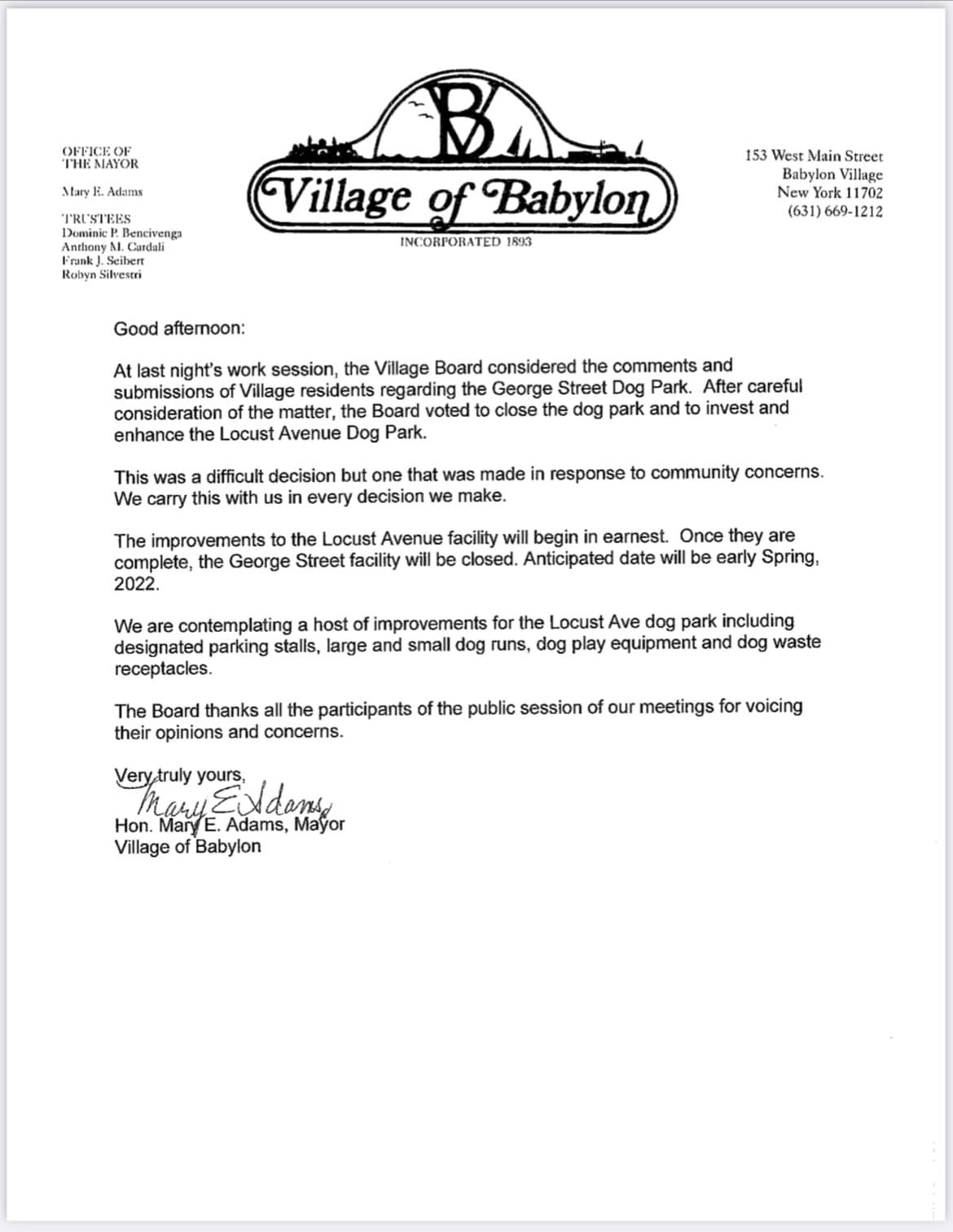 Babylon Village Board Decides To Shut Down Street Dog Park